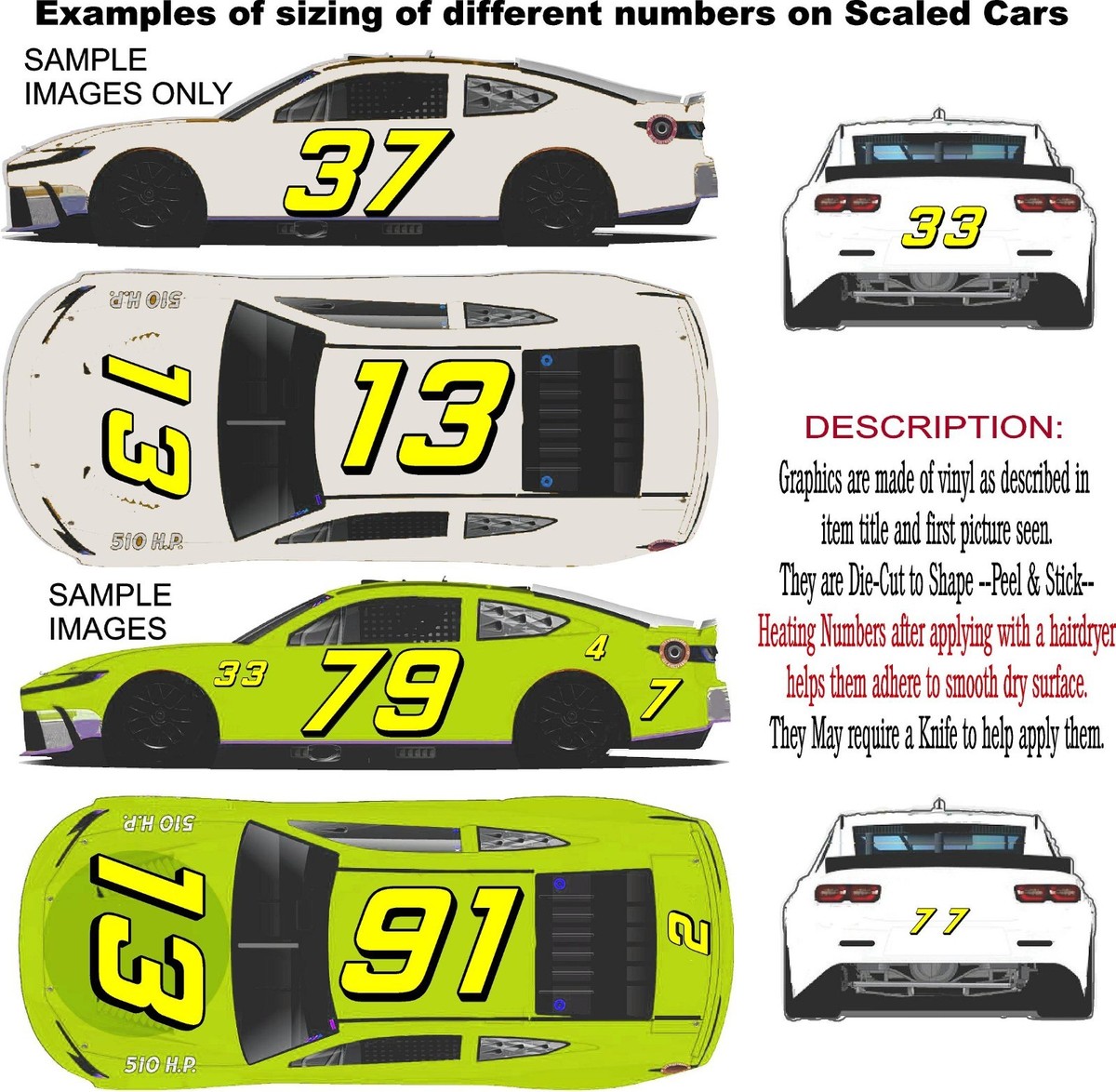R/c Vinyl Numbers Kit 1/16th Scale & More Yellow/Black (# 4's
