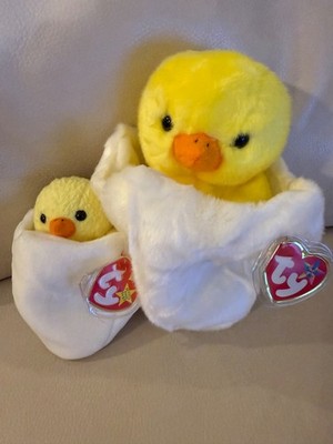 Matching set of TY Easter Beanie Buddy & Beanie Baby Eggbert The Hatching Chick 