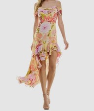 City Studios Women's Yellow Juniors Drape-Neck Cold-Shoulder Ruffle-Hem Dress S