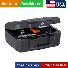 Fireproof Money Safe with Key Lock, Black Lock Box with Portable Carrying Han...