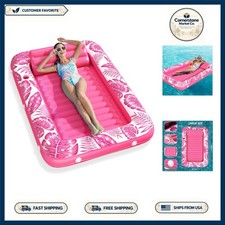 Inflatable Tanning Pool Lounger Float 71x48 Rose Pink Water Filled Sunbathing...