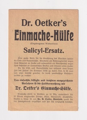 DR. OETKER: DR. OETKER´S EINMACHE - HÜLFE -- SALICYL- ERSATZ, REZEPTE 12 S.~1915