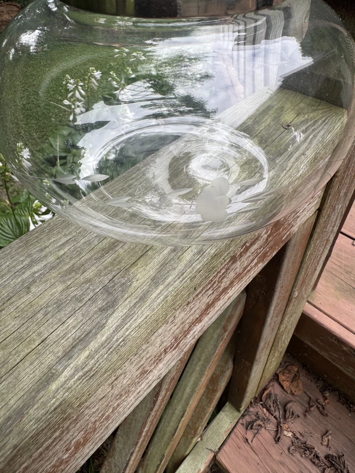 Jarrón de popurrí vintage Princess House #484 soplado a mano, cristal Heritage, floral Foto 2 de 4