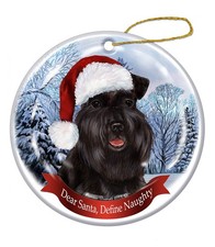 Holiday Pet Gifts Schnauzer Uncropped Black Santa Hat Dog Porcelain Ornament