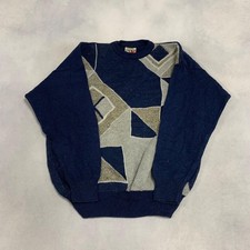 Vintage Knitted Jumper Abstract Patterned Grandad Knit Sweater Men's M