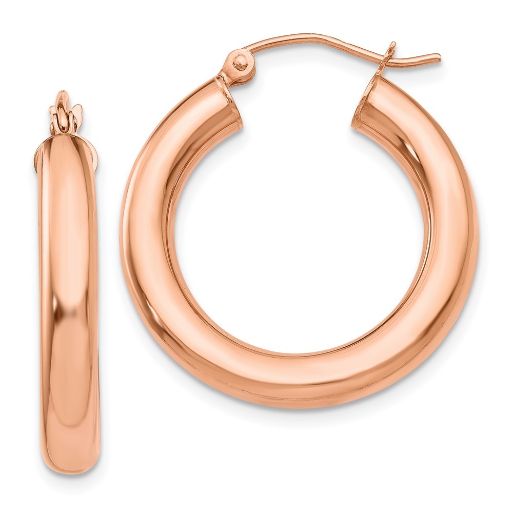 14k Rose Gold Polished 4mm Tube Hoop Earrings L-25 mm, W-25 mm