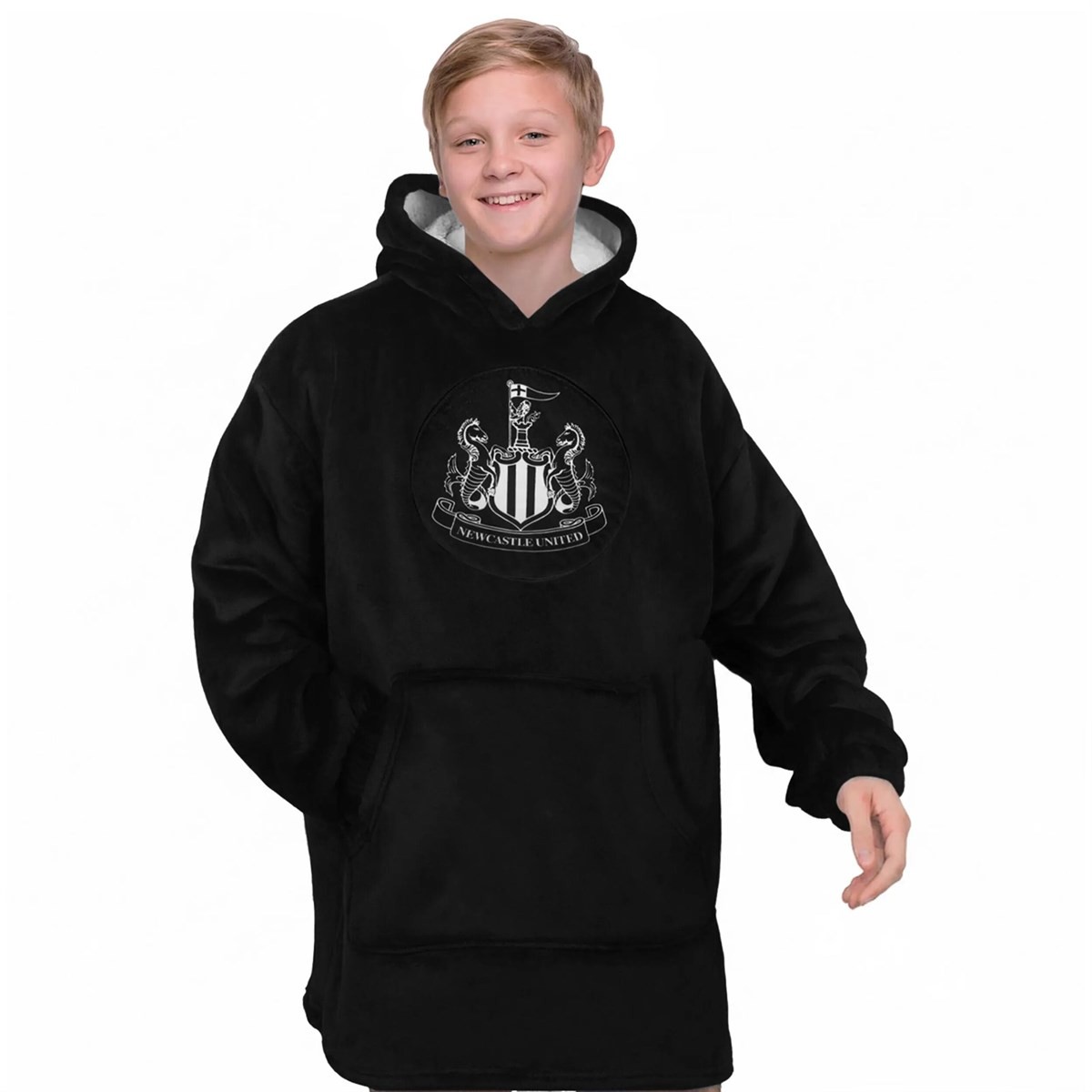 Newcastle United Fc Men's Black Boy's Kids Fleece Oversized Hoodie Blanket In | Size: 10-14 Years - Image 3
