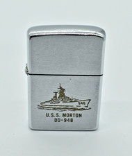 Zippo - U.S.S. MORTON DD-948 LIGHTER, Brushed Chrome, 1973, Used, NAVY