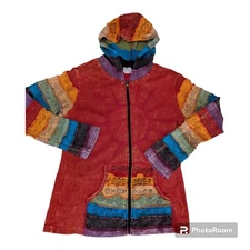 Greater Good Rainbow Hippie Full Zip Cotton Hoodie Women's Small Exc. Condition
