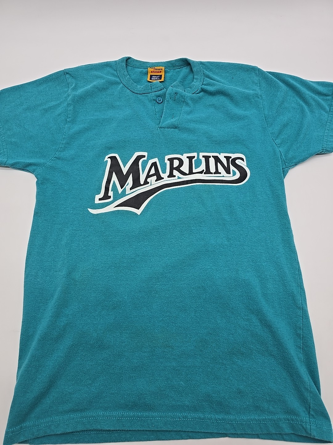 Florida Marlins Henley Shirt Adults Small Spell Out Baseball.#37589
