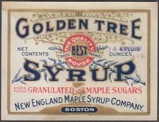 Golden Tree Syrup bottle label New England Maple Syrup Boston 1920s