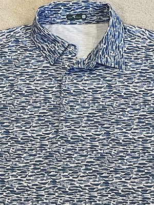 GenTeal Men XL Whale Watching Golf Polo Shirt Blue Whale Novelty Print Stretch