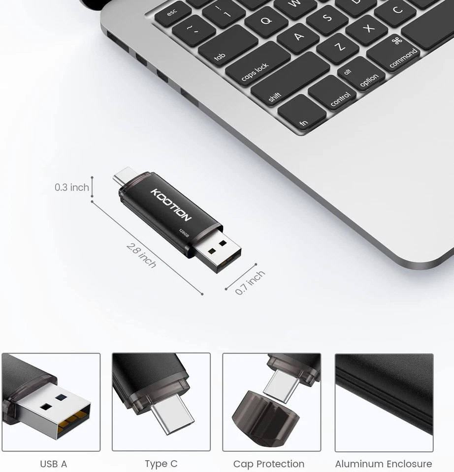 KOOTION Memoria USB de 128 GB, USB C OTG 2.0, 2 en 1, 128 G, Unidad Flash Tipo C - Imagen 2 de 4