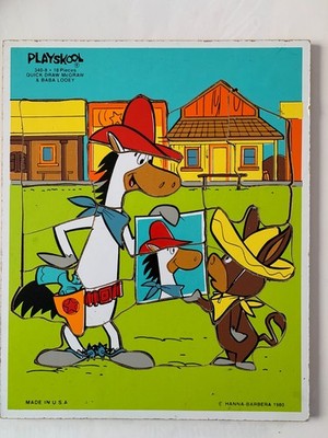 PUZZLE HOLZ VINTAGE USA PLAYSKOOL - SCHNELLZEICHNUNG McGRAW & BABA LOOEY