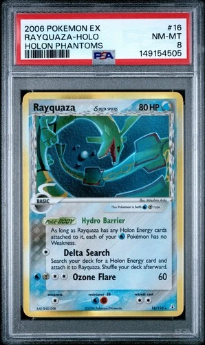 2006 Pokémon EX Holon Phantoms RAYQUAZA HOLO Delta Species #16 PSA 8 NM-MT