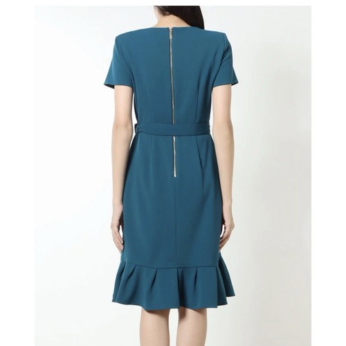 NWT Calvin Klein Teal Blue Ruffle Tulip Hem Stretch Crepe Dress Size 10 - Imagen 4 de 13