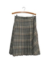 Draw Plaid Pleated Midi Skirt Size Medium Academia Preppy Black and Tan