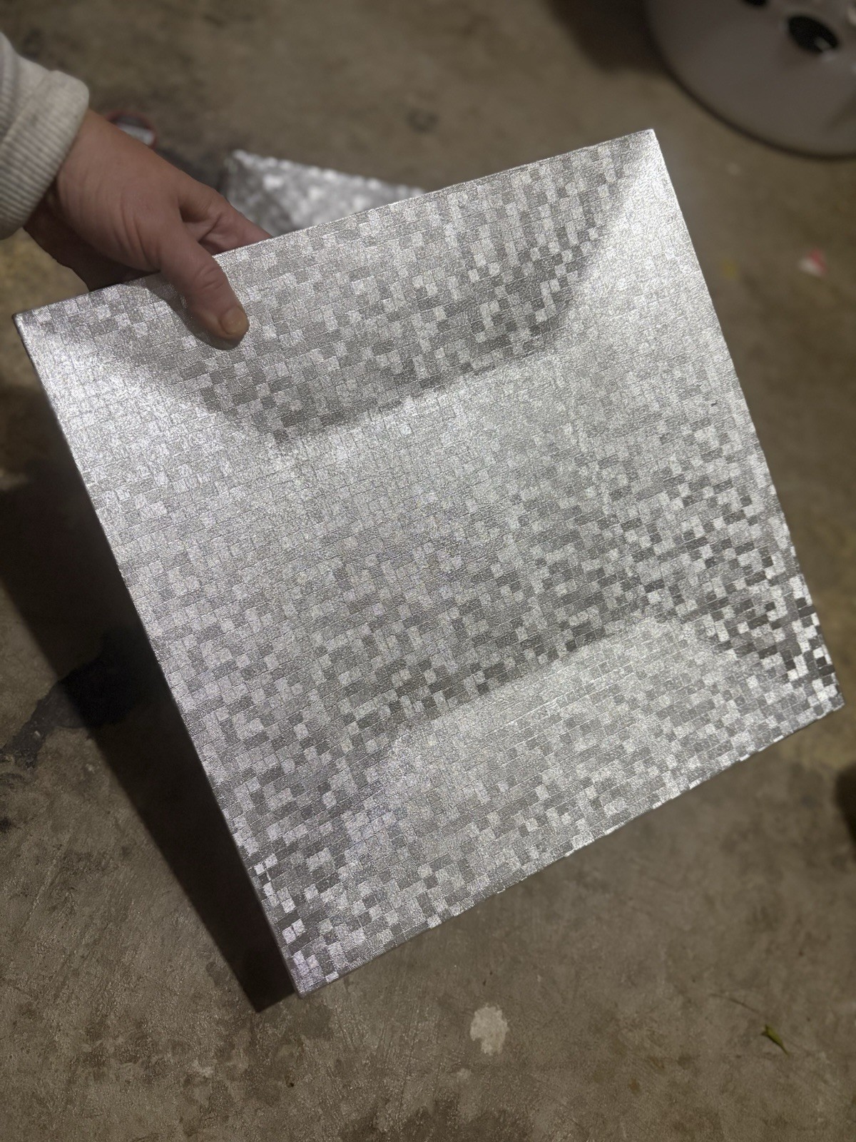 3 Square Silver Glitter Prism Plate Chargers, Set of 3 20” Each New