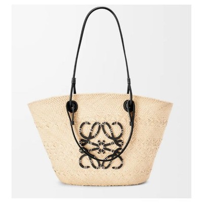 Loewe Korbtasche beige/schwarz Logo