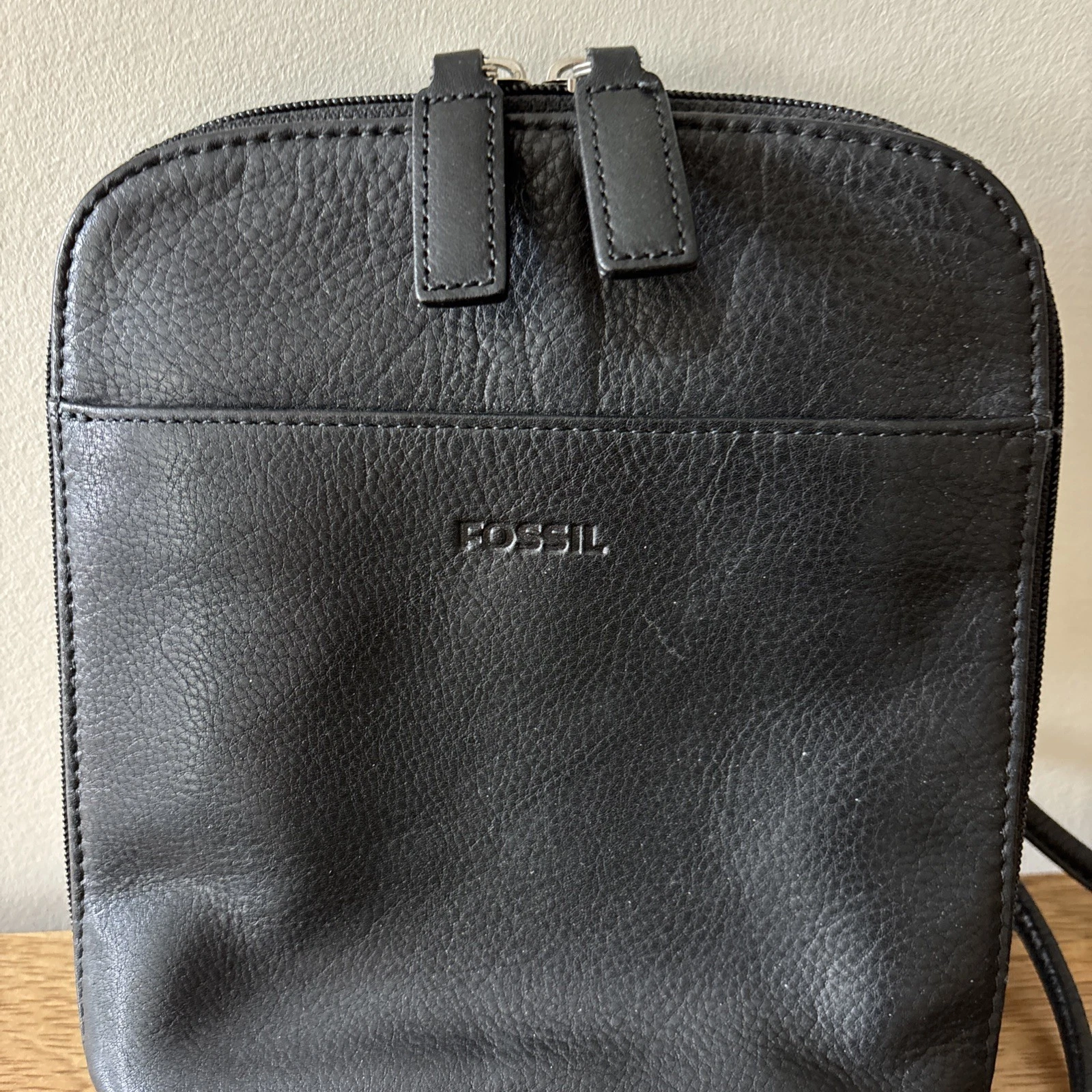 Borsa a tracolla vintage Fossil in pelle nera borsa organizer portafoglio