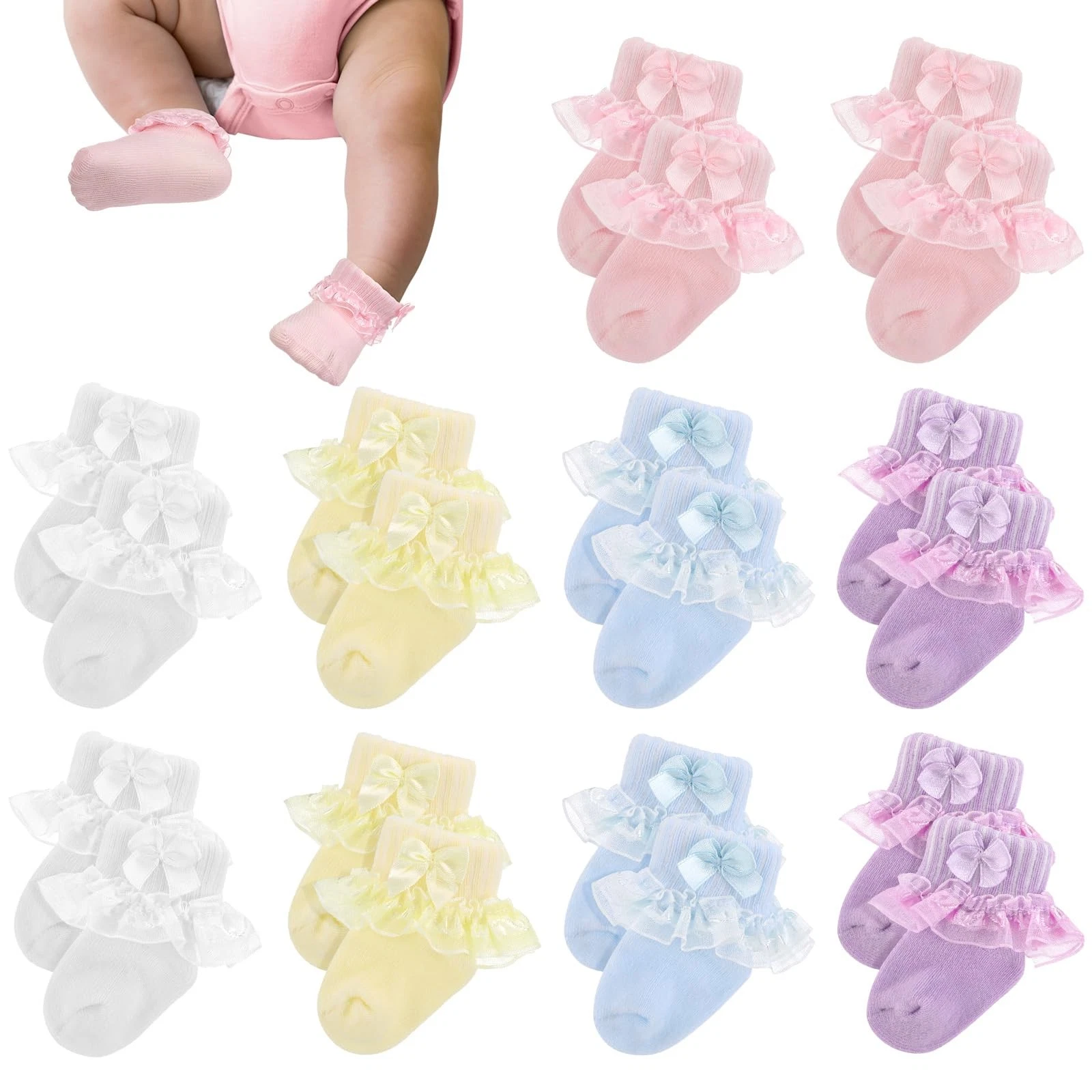Twistover 10 Pairs Preemie Small, Mainly White, Yellow, Purple, Pink, Blue