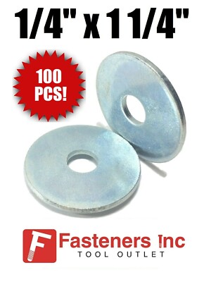 100-Pack Of 1/4" X 1-1/4" OD Extra Thick Zinc Plated Fender Washers 12 thumbnail image