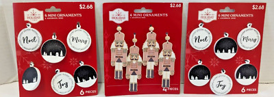 Lot Of Pink Nutcracker & Round CHRISTMAS Mini Wooden Ornaments New