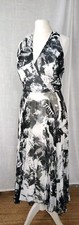 10, Consortium, Black, White, Grey Pattern Midi Dress, Sleeveless, V Neck