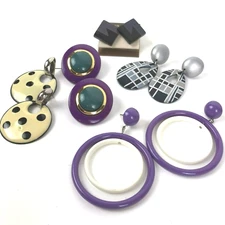 Mod Earring Lot Vintage colorful pierced Boho bohemian Retro Geo statement