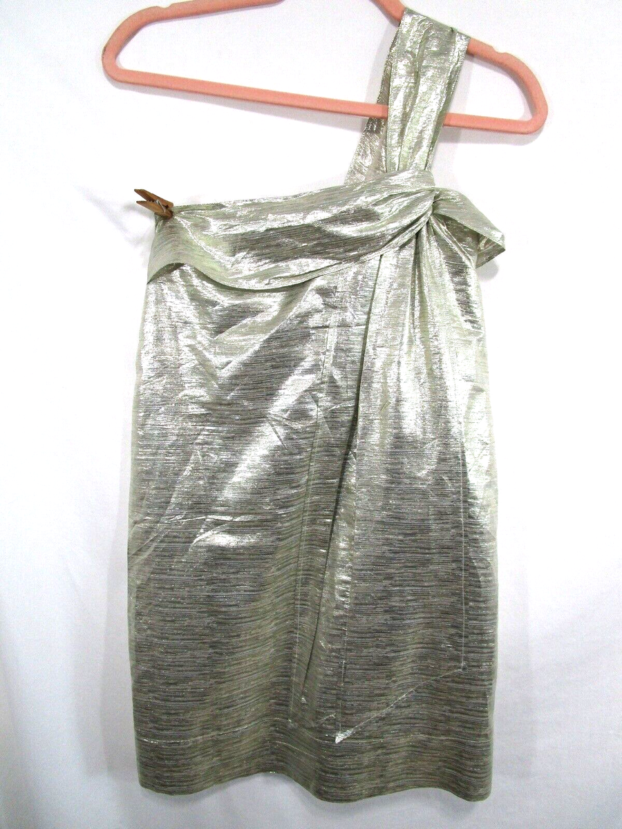 Stella Mccartney Gold Metallic One Shoulder Silk Blend Cocktail Dress Sz 38 / S Stella Mccartney Gold Metallic One Shoulder Silk Blend Cocktail Dress Sz 38 / S