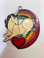 vtg unicorn heart Stained glass style suncatcher ornament window decor small- B6