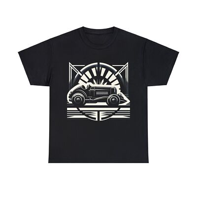 Unisex Adult T Shirt Designer Black White Vintage Race Car Art Deco Sleek Classy