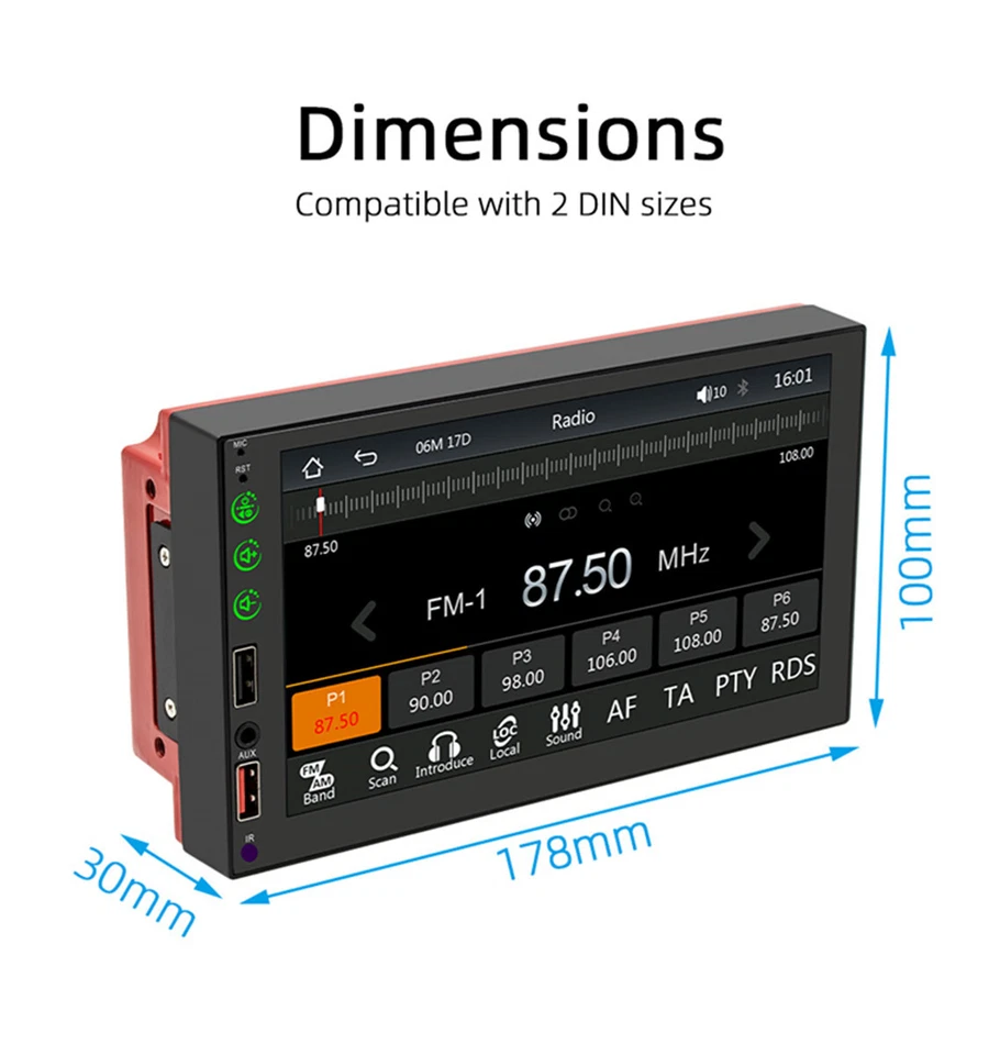 7in 2 DIN Car Stereo Radio MP5 Player Touch Screen W/Apple Carplay Android Auto Foto 2 de 4