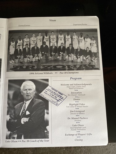 Lute Olson Signed Program “passport” 1994 Very Rare - Picture 6 of 8