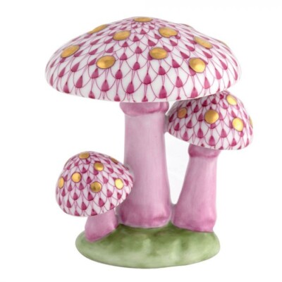HEREND, MUSHROOM TRIO,  RASPBERRY (PINK)  FISHNET #VHP-16284, BRAND NEW,  MIB