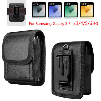For Samsung Galaxy Z Flip 3 4 5 6 Phone Leather Holster Pouch Holder Belt Clip