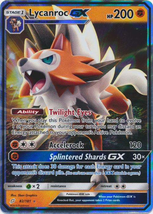 LP Pokemon Lycanroc GX - 82/181 - Ultra Rare Lightly Played Team Up