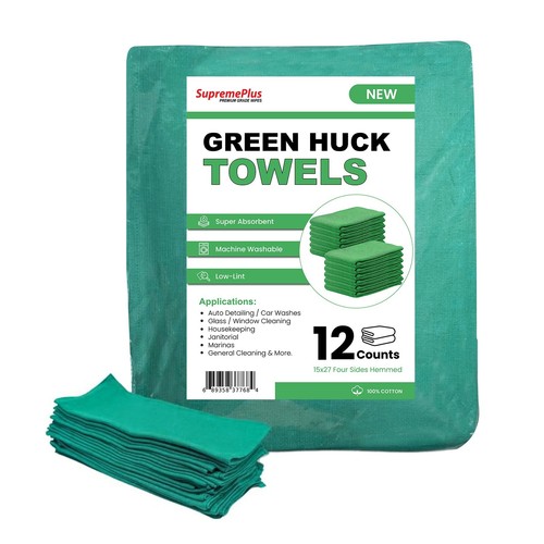 Premium Green Huck Towel 15x27 Inch Reusable Multipurpose Cleaning Cloth Towels - Picture 10 of 31