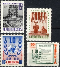 Liberia 1955 10th Anniversary United Nations MNH (SC# C93-C96)