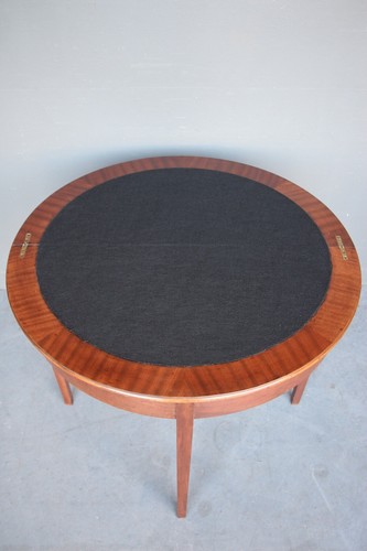 Antique French mahogany neoclassical demi-lune games table fold over drawer leg - Picture 8 of 11