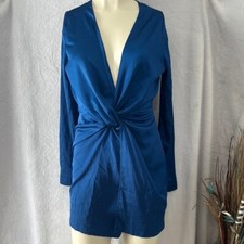 Twist Front Mini Dress Long Sleeve Party Cocktail Club Blue