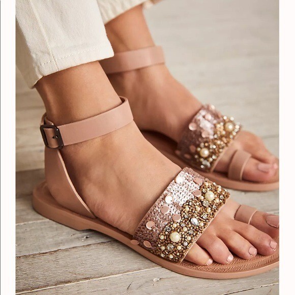 Free People Sun Peaks Embellished Sandals in Sandbar | eBay