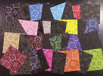 (33) 5'' Squares - Bandana & Black - Quilting,  Sewing - 100% Cotton 5371