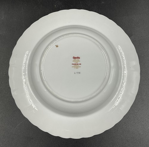 Set of 10 Spode Fleur de Lys Red Bone China Rim Soup Bowls - Gold Trim Y7481 - Picture 6 of 7