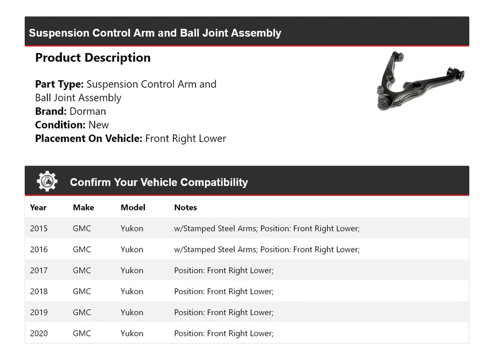 Рычаг управления шарнирное соединение в сборе для GMC Yukon Dorman 2015-2020 годов выпуска 2016 2017 2 - Изображение 2 из 4