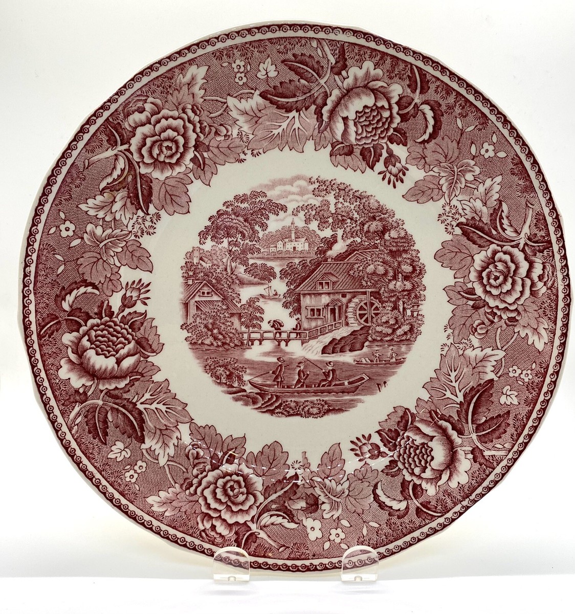 Vintage Arabia Finland Red Floral Landscape Mill Transferware 