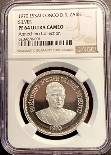 Congo Democratic Republic 1970 Zaire Silver ESSAI NGC PF64 Ultra Cameo Ex. Rare!