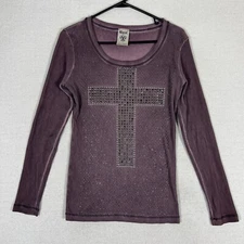 VOCAL Y2K Women's Embellished Cross Waffle Knit Thermal Top Medium 2000s