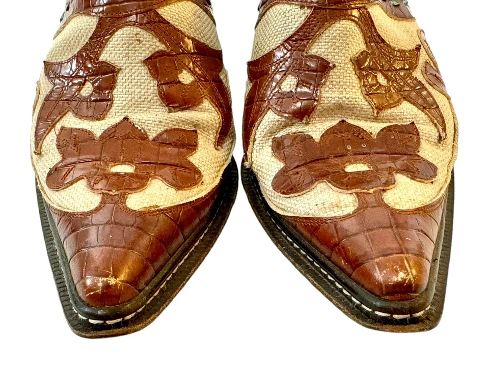 DONALD J. PLINER Juno Leather Brown Turquoise Western Couture Italian Mules 7M - Image 4 of 4