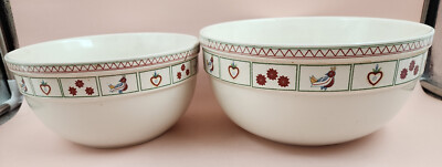 Vintage American Scenic By RAINTREE Stoneware 2 Mixing Bowl Set 9'' & 7''
